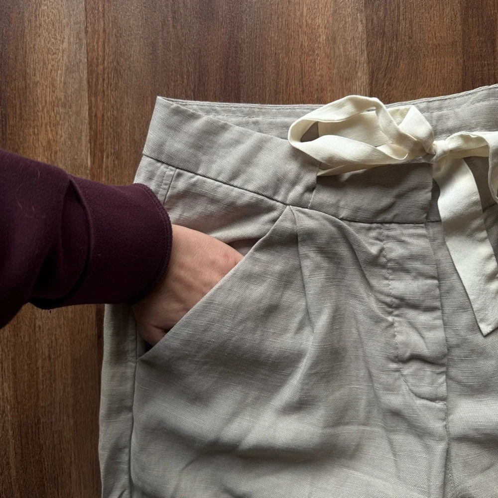 Wilfred Aritzia Linen Pants Sz: 2 Grey Drawstring Tapered Ankle Cropped Coastal - Picture 8 of 11
